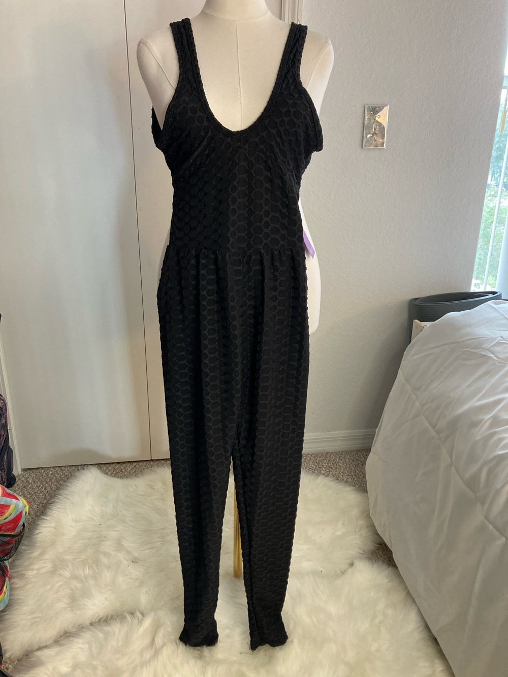 Black Textured Sleeveless Jumpsuit